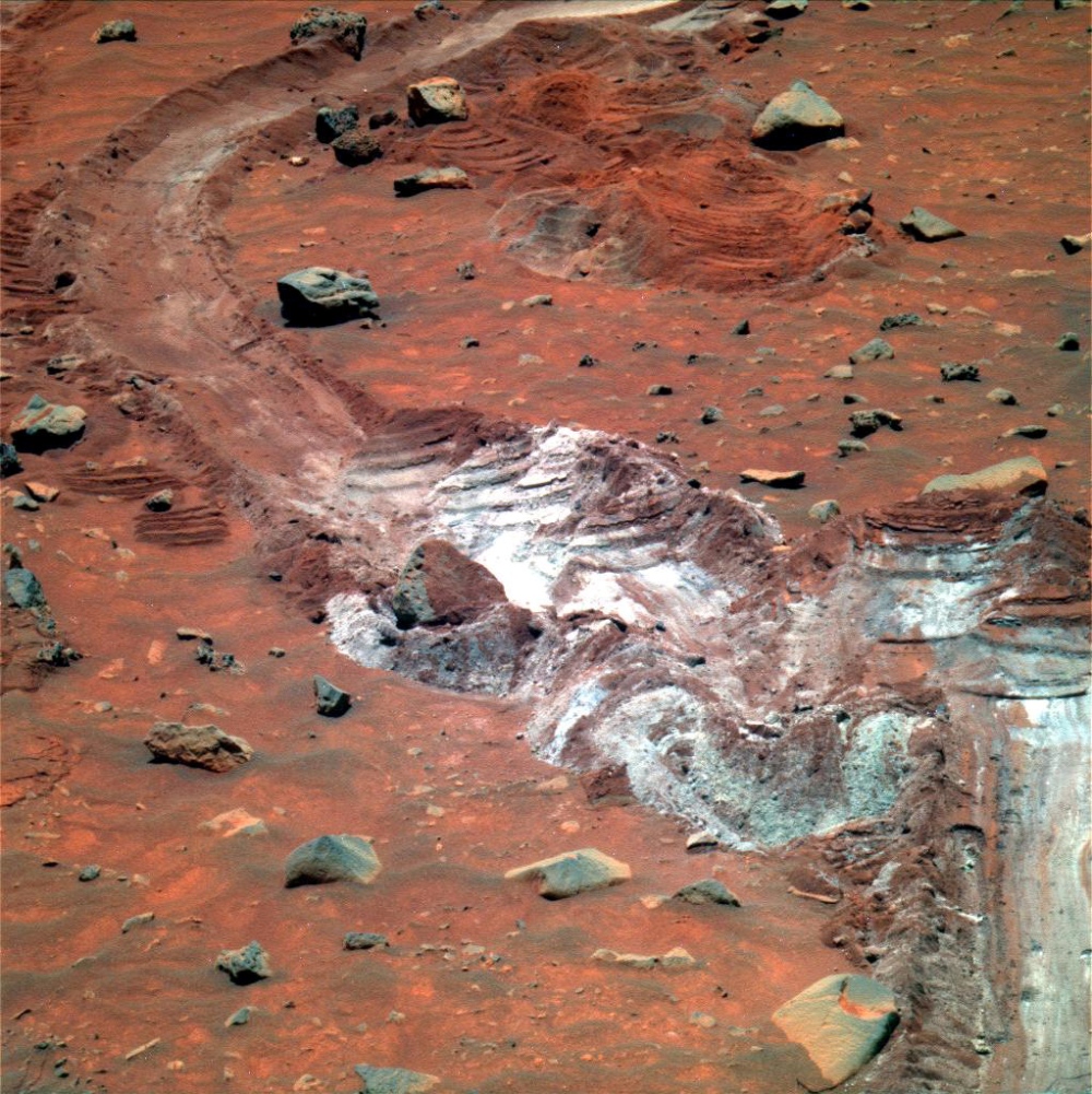 Spirit's Tracks in Martian Soil