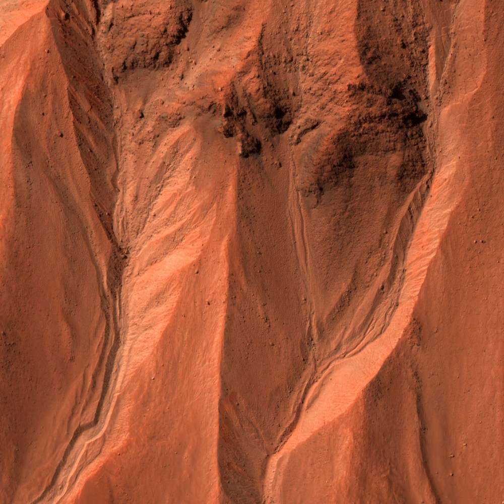 Gullies carved into the sides of Hale Crater