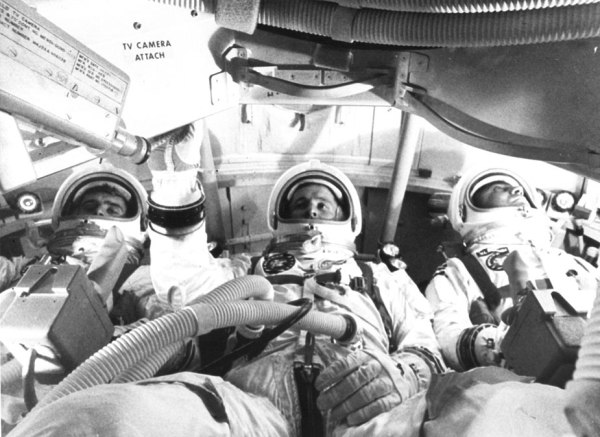 The Apollo 1 prime crew during a test on Jan. 19, 1967, just 8 days before the tragic fire that claimed their lives. (NASA)