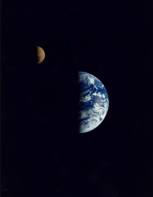 Earth and the Moon from Galileo, Dec. 16, 1992 (NASA)