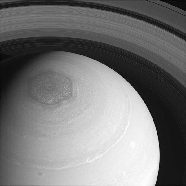 Cassini image of Saturn's north pole and hexagon from Nov. 27, 2013 (NASA/JPL/SSI)