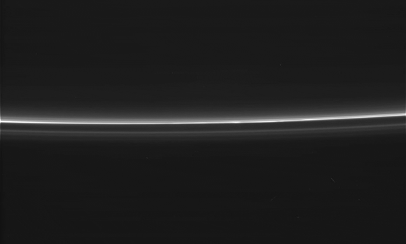 Prometheus passes inside Saturn's F ring on Feb. 5 (NASA/JPL-Caltech/SSI. Animation by J. Major)