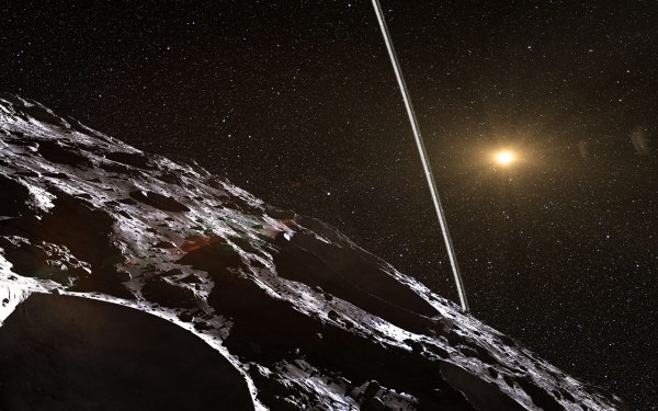 Artist's impression of the view from the asteroid Chariklo. Credit: ESO/L. Calçada/Nick Risinger (skysurvey.org)