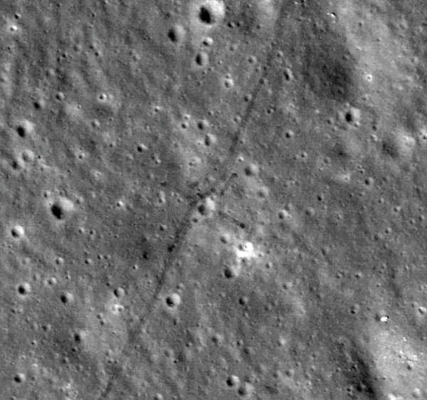 Lunar Reconnaissance Orbiter Camera (LROC) image of a crossed pattern on the Moon