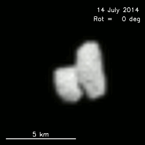 Video of Comet 67P/Churyumov-Gerasimenko made from images acquired by the approaching Rosetta on July 14, 2014. 