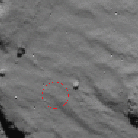 Images from NAVCAM taken 5 minutes apart showing Philae's touchdown site (Credit:  ESA/Rosetta/NAVCAM; pre-processed by Mikel Catania) 