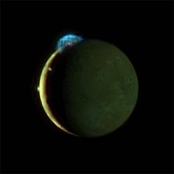 Io's erupting volcanoes seen by New Horizons on March 2, 2007. (Source). Credit: NASA/Johns Hopkins University Applied Physics Laboratory/Southwest Research Institute.