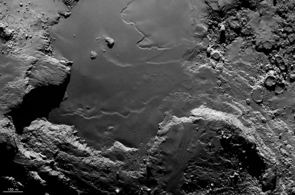A flat region on 67P's "underside" called Imhotep. Credits: ESA/Rosetta/MPS for OSIRIS Team MPS/UPD/LAM/IAA/SSO/INTA/UPM/DASP/IDA