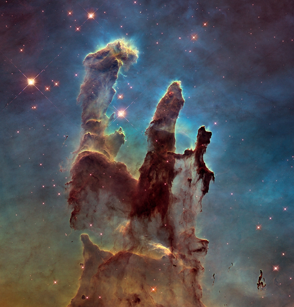 Hubble's newest visible-light image of the Pillars of Creation in the Eagle Nebula. Credit: NASA, ESA, and the Hubble Heritage Team (STScI/AURA)