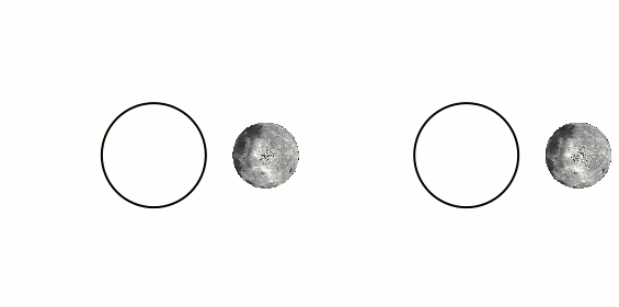 How the Moon's tidal locking still involves rotation over the course of its 27.3-day sidereal orbit. The left side shows the Moon as it is with one face always aimed at Earth, the right shows what would happen if it did not rotate at all. (By Stigmatella aurantiaca. CC by SA 3.0/Wikipedia)