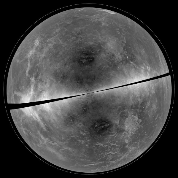 Radar map of Venus' surface made from signals sent from Puerto Rico and received in West Virginia (NRAO)