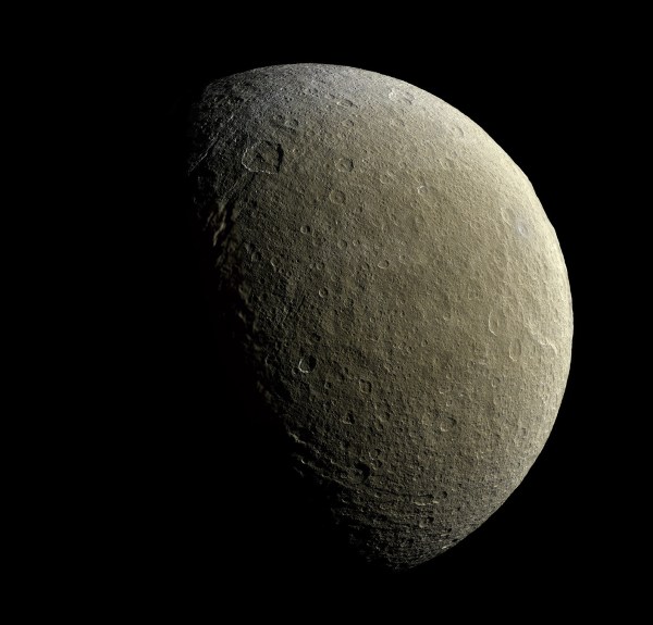 Composite image of Saturn's moon Rhea from Feb. 9, 2015. Credit: NASA/JPL-Caltech/SSI.