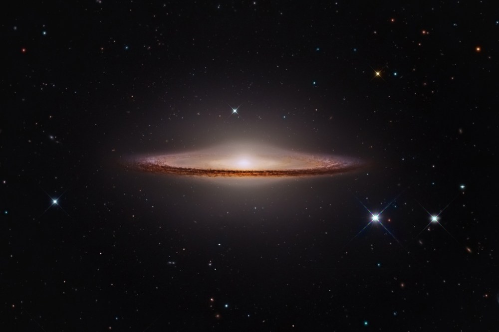 Image of M104 made from data acquired by Hubble, Subaru, and amateur telescopes. Flipped horizontally to match Cassini's view. (APOD Feb. 5, 2015.) Credit: NASA, ESO , NAOJ, Giovanni Paglioli - Processing: R. Colombari.