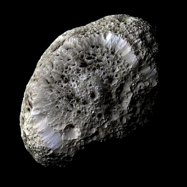 Mosaic of Hyperion from Cassini images acquired Sept. 26, 2005. (NASA/JPL/SSI)