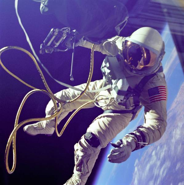 Ed White on the first American spacewalk on June 3, 1965. (NASA)