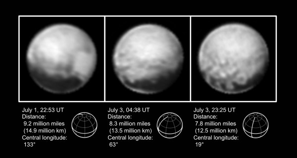 Images of Pluto obtained by New Horizons on July 1-3, 2015 