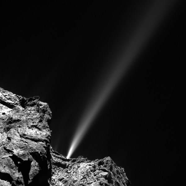 A bright jet erupted from comet 67P for about half an hour on July 29, 2015. Credit: ESA/Rosetta/MPS for OSIRIS Team MPS/UPD/LAM/IAA/SSO/INTA/UPM/DASP/IDA