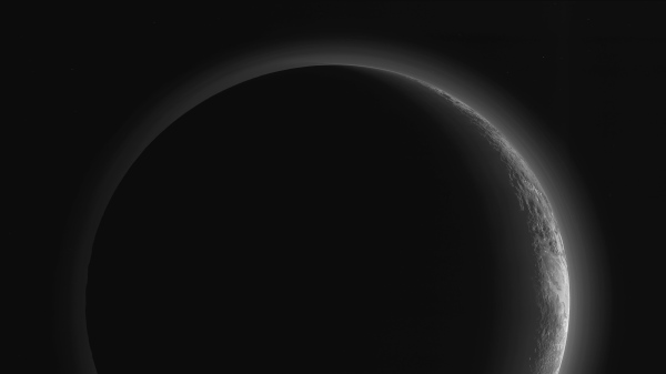 Image of a backlit Pluto made from images acquired by New Horizons in July 2015. (NASA/JHUAPL/SwRI)