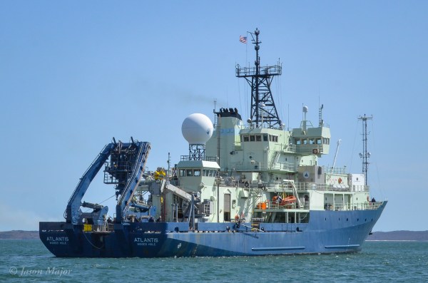 The research vessel Atlantis departing its port at Woods Hole, MA on May 11, 2016. © Jason Major