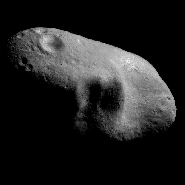 The asteroid Eros imaged by NEAR Shoemaker on March 3, 2000. (NASA/JPL/JHUAPL)